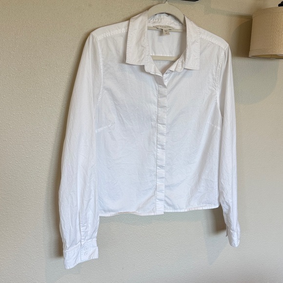 Garnet Hill Organic-Pima-Cotton Cropped Button-Down Shirt size 10 - Picture 4 of 9